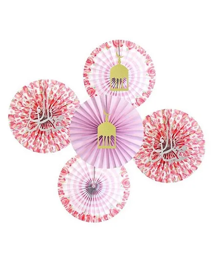 Eid Party Pink Floral Hanging Fan Decorations