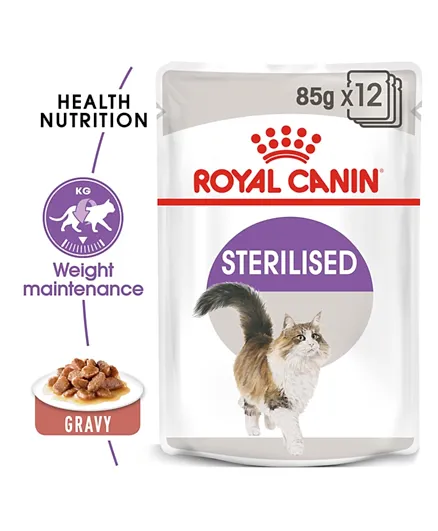 Royal Canin Feline Health Nutrition Sterilised Gravy WET FOOD Pouches Pack of 12 - 85g each
