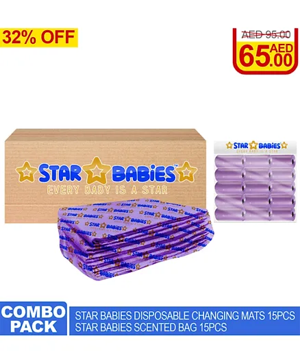 Star Babies Disposable Changing Mats Pack of 10 & Scented Bag - Purple