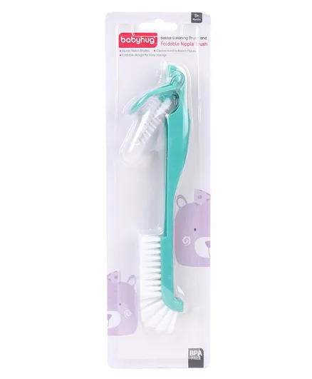 Babyhug Bottle Cleaning & Foldable Nipple Brush - Green