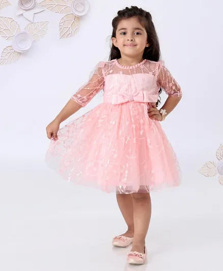 Mark & Mia Three Fourth Sleeves Embellished Party Frock - Light Pink