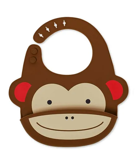 Skip Hop Zoo Fold & Go Monkey Silicone Bib - Brown