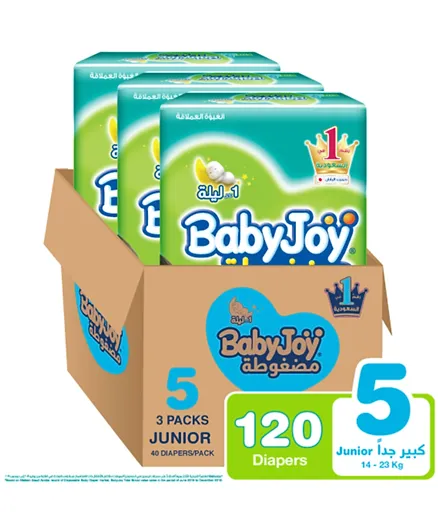 BabyJoy Compressed Diamond Pad Jumbo Pack of 3 Diapers Size 5 - 120 Pieces