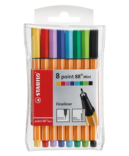 Stabilo Fineliner Point 88 Colour Pen Mini Pack of 8 - Assorted Colours