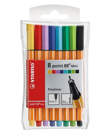 Stabilo Fineliner Point 88 Colour Pen Mini Pack of 8 - Assorted Colours