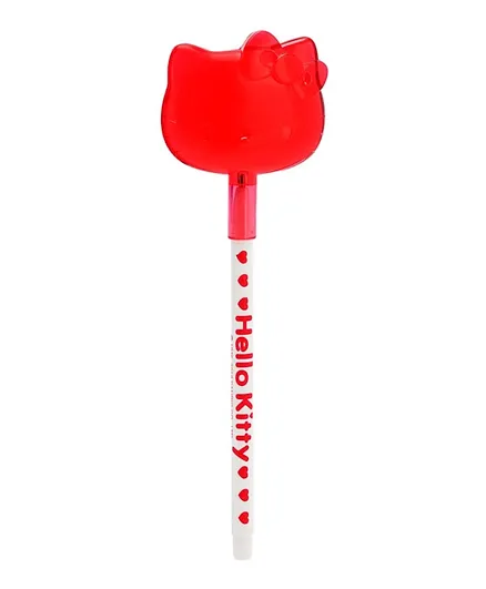 Hello Kitty Ballpoint Pen Big Face Cap - Red and Pink