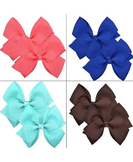 Babyqlo Vibrant Coral Blue Mint Hair Bow Clips Set - 4 Pairs