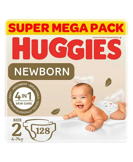 Huggies Extra Care Newborn Super Mega Pack of 2 Size 2 - 128 Pieces