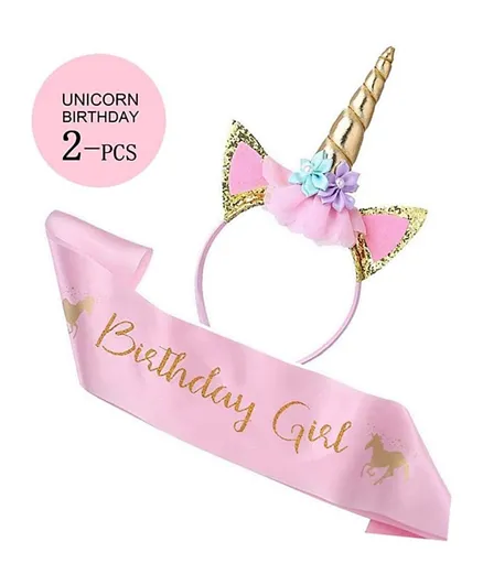 Essen Unicorn Headband And Birthday Girl Sash Set – 2 Pieces