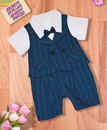 Babyqlo Striped Romper With Bow - Blue