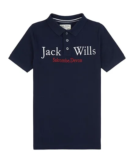 Jack Wills Cotton Embroidered Polo T-Shirt - Navy Blue