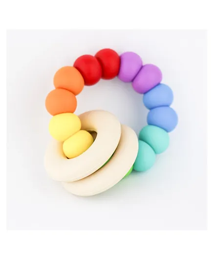 Desert Chomps Vera Classic Silicone & Wooden Teether - Bold Rainbow