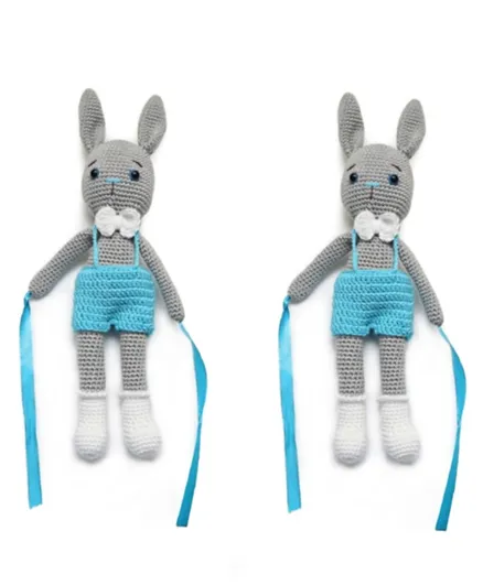 Pikkaboo Crochet Bunny Tieback Clips Pair - Blue and Grey