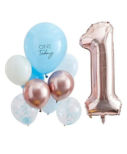 Ginger Ray First Birthday Balloons - Blue and Rose Gold