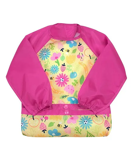 Green Sprouts Snap & Go Easy wear Long Sleeve Bib Pink Bee Floral - 3 Piece