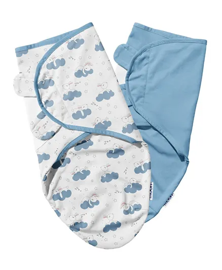 Moon Organic Baby Swaddles Rabbit Print & Blue - Pack of 2