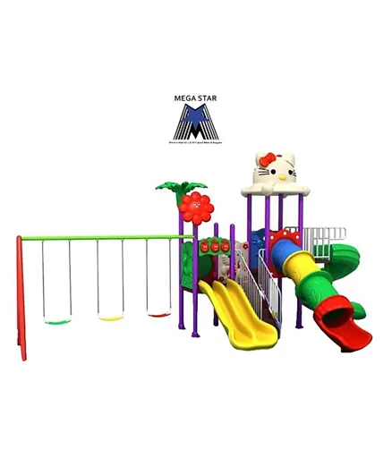 Megastar Kitty & Flower Swing And Slides Mini Metal Playground & Playset For Kids Amusement - Multicolour