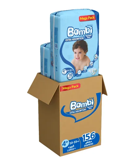 Sanita Bambi Extra Absorption Mega Pack Baby Diapers Large+ Size 4 + - 78 Pieces each
