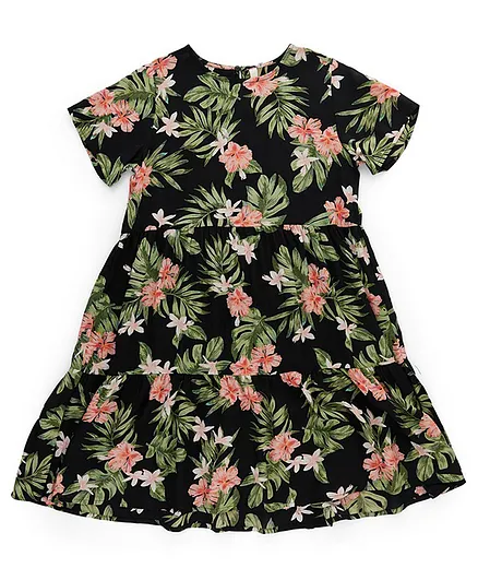 Little Pieces All Over Print Dress - Black