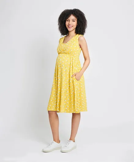 JoJo Maman Bebe Floral Print Mock Wrap Maternity & Nursing Dress - Yellow