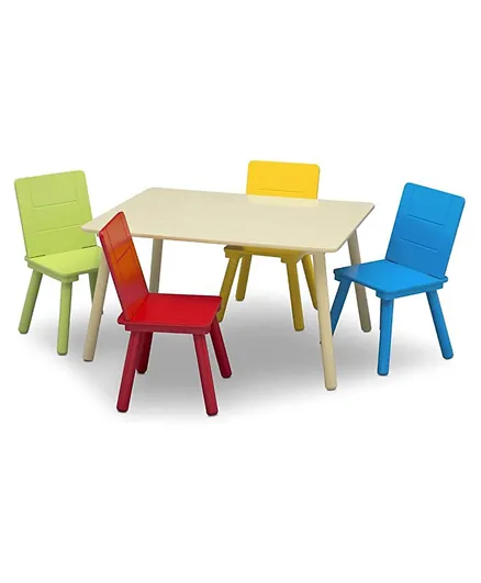 Delta Children Wooden Kids Table and 4 Chair Set Natural Primary - TT87452GN