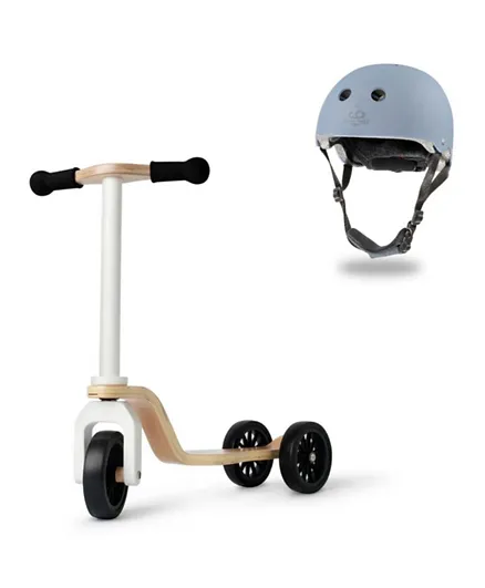 Kinderfeets Toddler Scooter and Helmet - White and Slate Blue