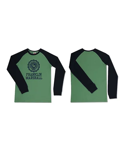 FRANKLIN MARSHALL Raglan Vintage Crest Long Sleeve T-Shirt - Green