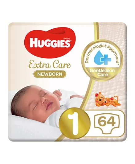 Huggies Extra Care Newborn Diapers Jumbo Pack Size 1 - 64 Pieces