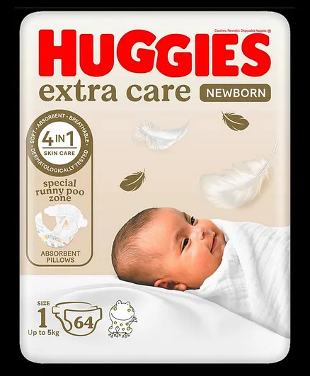 Huggies Extra Care Newborn Diapers Jumbo Pack Size 1 - 64 Pieces