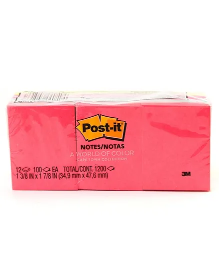 3M Post it Notes 653 AN Neon Colours Pack of 12 - 1200 Sheets