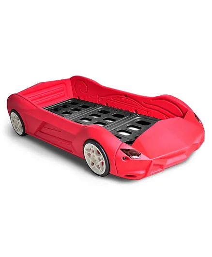 Ching Ching Sporty Car Kid's Bed With 3 Plastic Panels + LED Light - Red