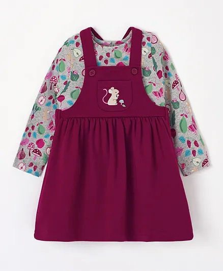 JoJo Maman Bebe Vegetable and Mouse Print Dress With Inner Tee - Berry