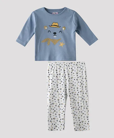 Smart Baby Printed Tee with Pants Set - Blue