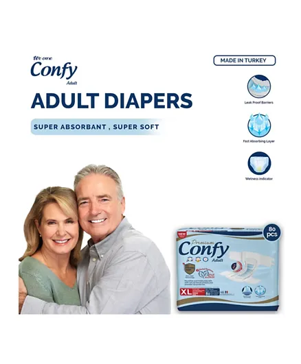 Confy Baby Premium Adult Diapers Extra Large - 80 Pieces