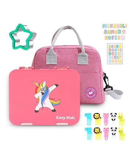 Eazy Kids Unicorn Bento Box With Insulated Lunch Bag & Cutter Set - 14 Pieces