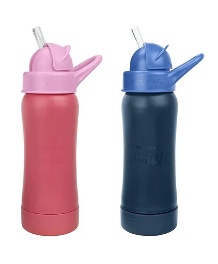 Green Sprouts Ware Straw Bottle Pink & Navy - 295mL