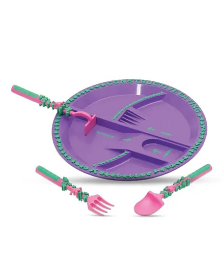 Eazy Kids Gardening Eating Plate with Spoon, Fork & Pusher - 4 Pieces