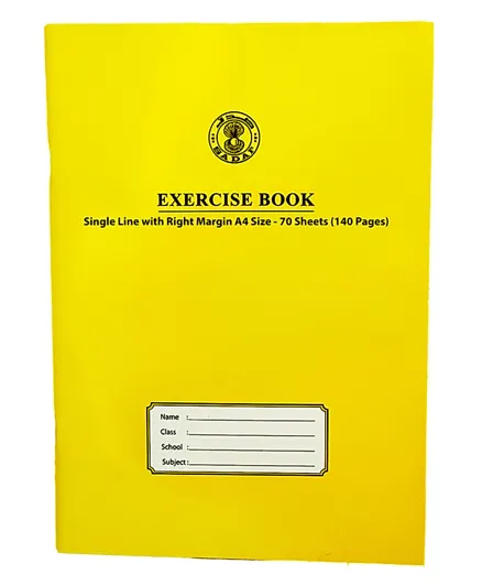 SADAF Single Line With Right Margin A4 Size Exercise Book - Yellow