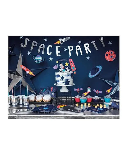 PartyDeco Space Party Silver Banner