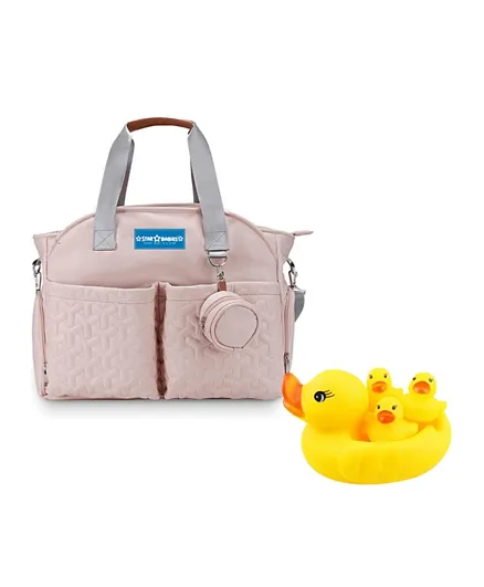 Star Babies Diaper Bag with Pacifier Pouch and Rubber Duck Toys - Pink
