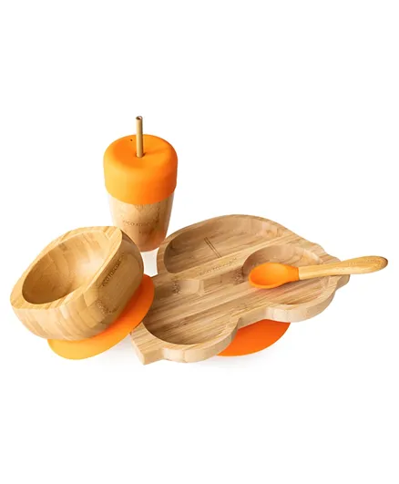 Eco Rascals Bamboo Car Plate +  Straw Cup + Bowl & Spoon Combo - Orange