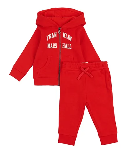 Franklin & Marshall Vintage Arch Logo Zip Hoodie and Joggers Set - Red