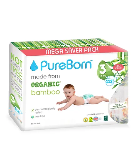 PureBorn Size 3 Nappies - 112 Pieces