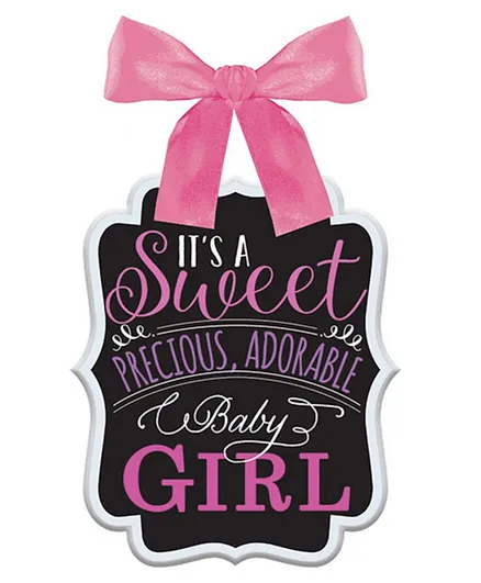 Party Centre Baby Girl Ribbon Bow Hanger Sign - Multicolor