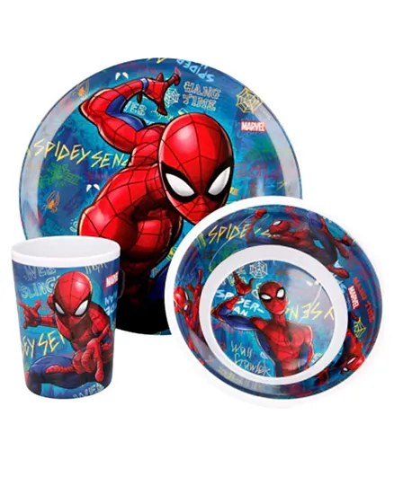 Marvel Melamine Spiderman Graffiti Dinner Set - 3 Pieces