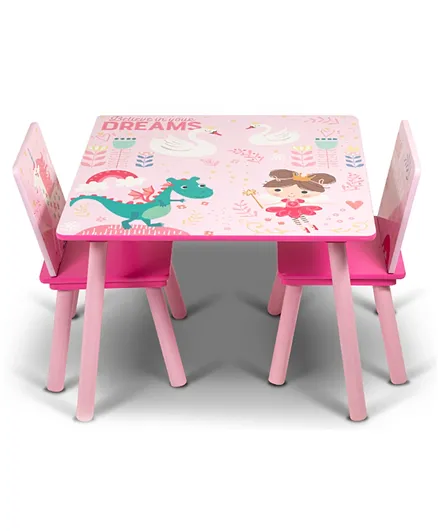Home Canvas Sunshine Unicorn Design Kids Wooden Table and Chair Set - Pink