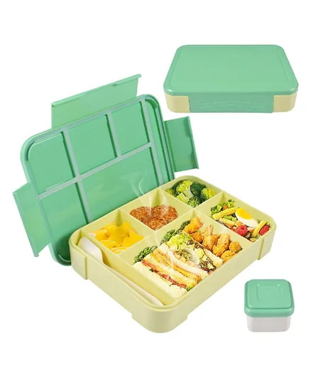 صندوق غداء الأطفال ليتل أنجل بـ 7 فواصل مع أدوات مائدة ووعاء - أخضر