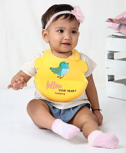 Babyhug  Silicone Bib Bird Print - Yellow