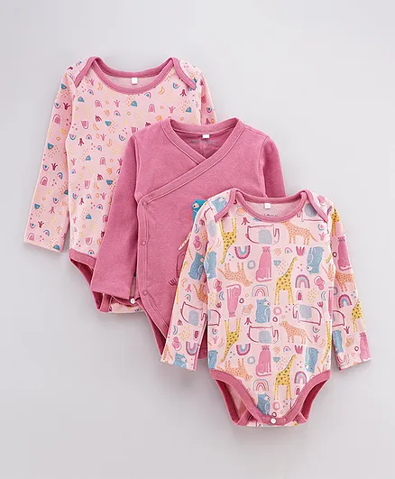 Homegrown 3 Pack Sustainable Animals Bodysuit - Pink