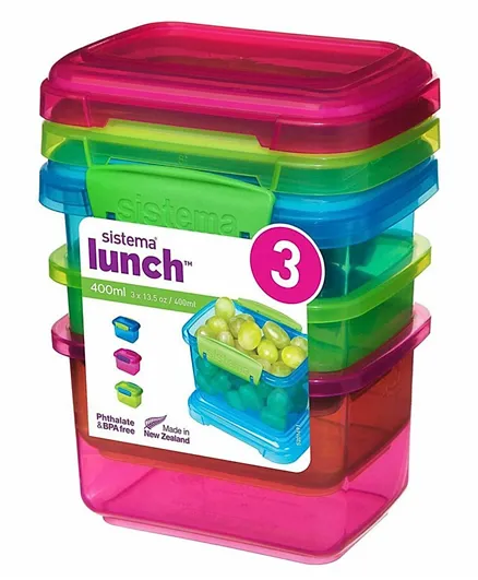 سيستيما - علب طعام مستطيلة متعددة الألوان - 3 قطع - سعة 400 مل لكل منها